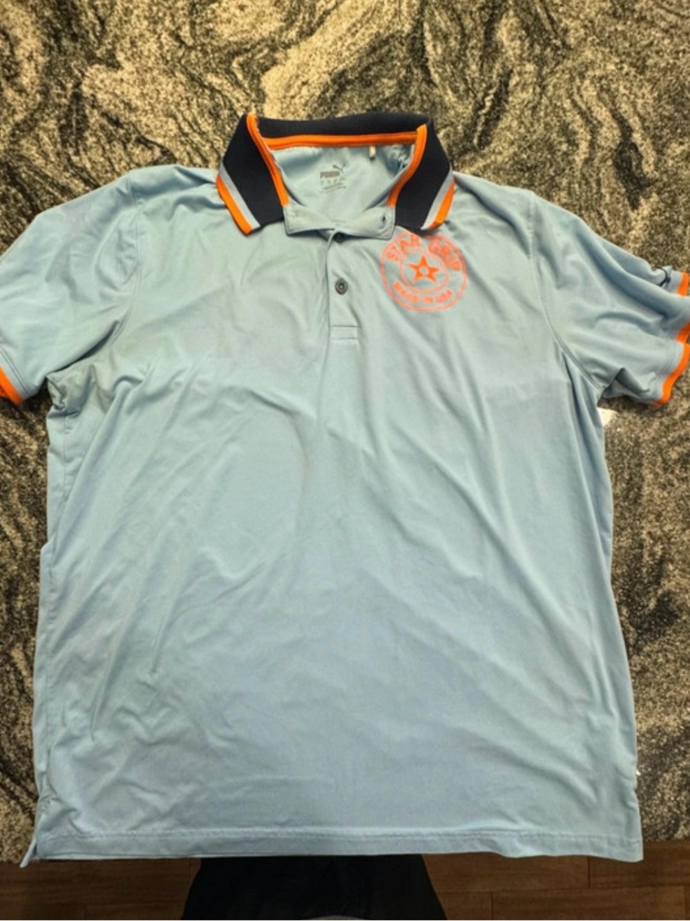 Puma Light Blue Polo with Navy & Orange Trim